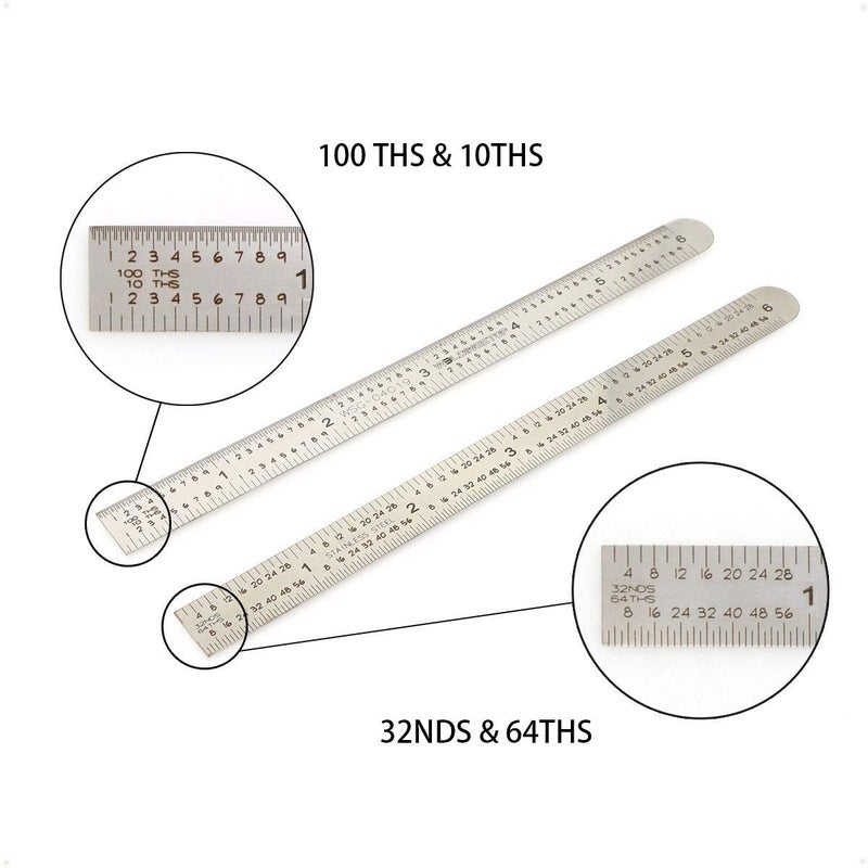 WeldingStop 6 in Machinist Ruler Scale 5R 10ths 1/100 1/32 1/64 Graduation Flexible Decimal Inch Steel Rule - Image 2